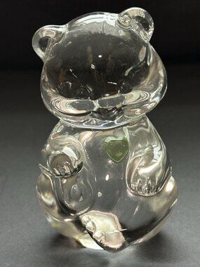 Vintage Fenton Crystal Teddy Bear August Birthstone Peridot Glass Figurine USA